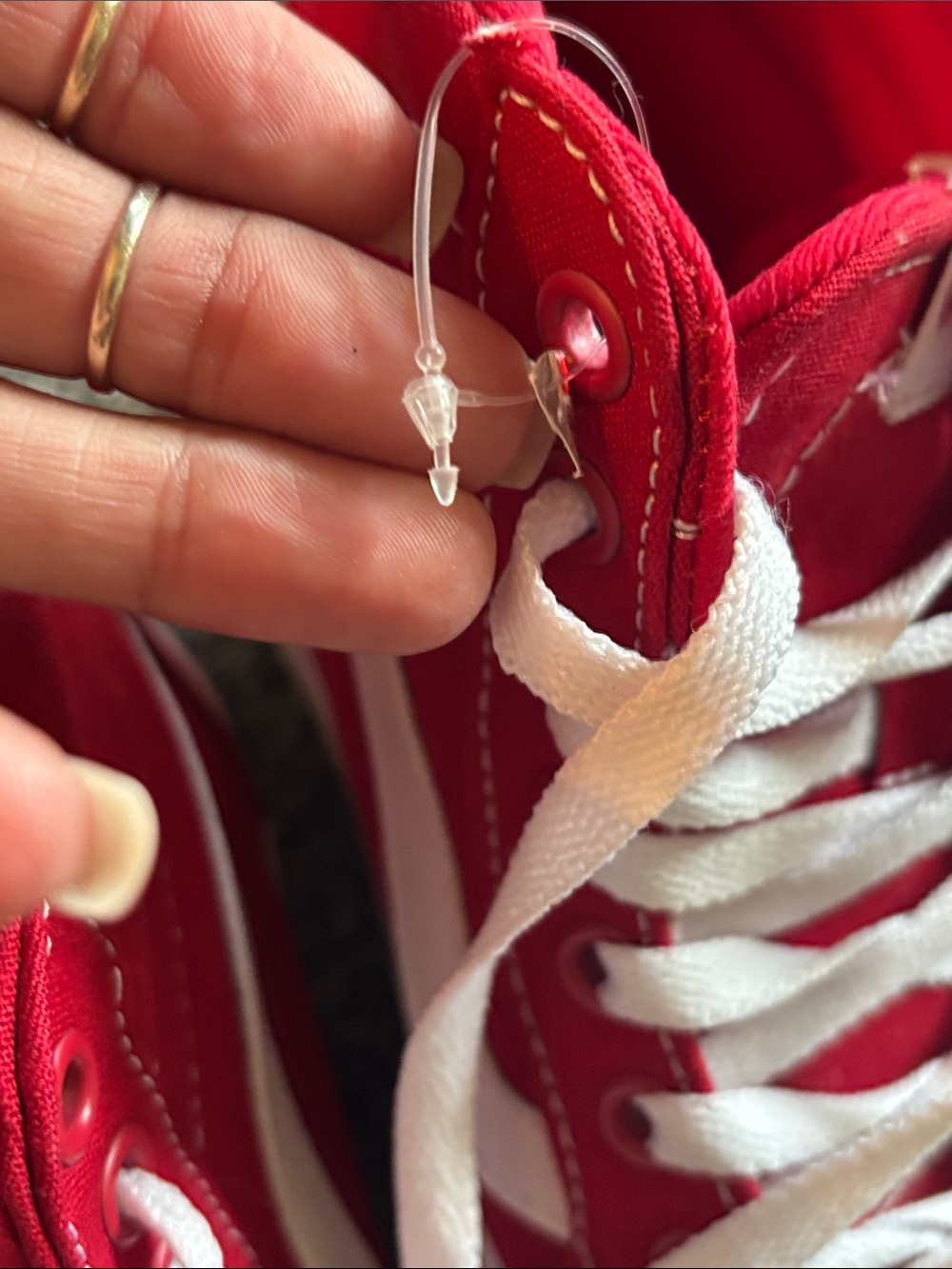 Vans High-Top Sneakers in Red & White Canvas - Picture 3 of 5